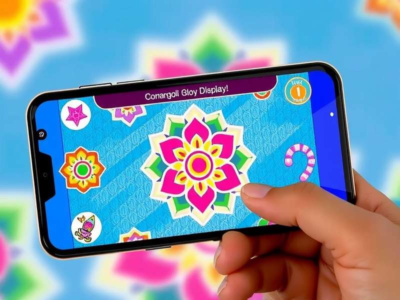Rangoli Glory Display gameplay showing colorful rangoli patterns