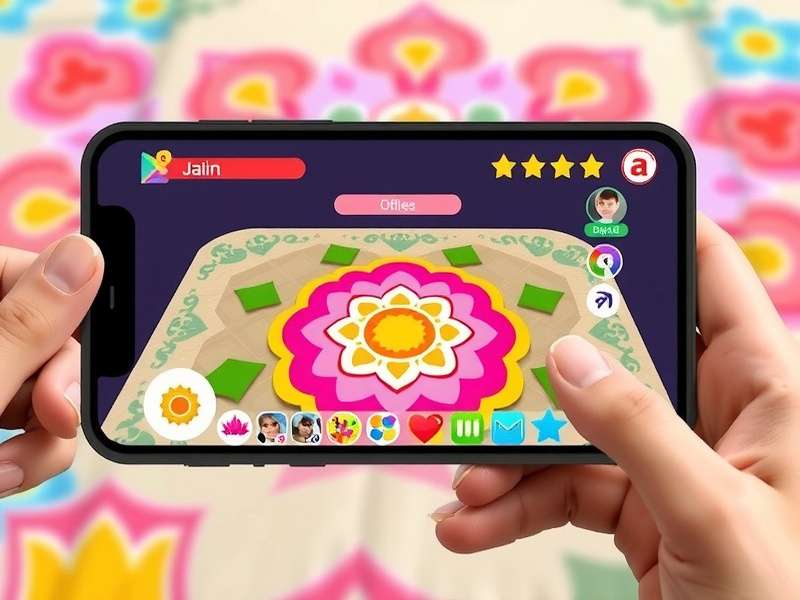 Rangoli Glory Display app interface on mobile device